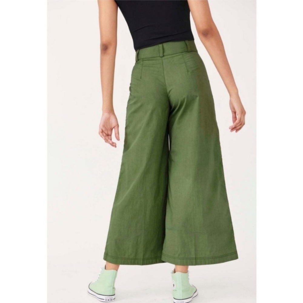 Free People Menorca Forest Glen Green Cropped Wide Leg Trouser Pant - Picture 4 of 4